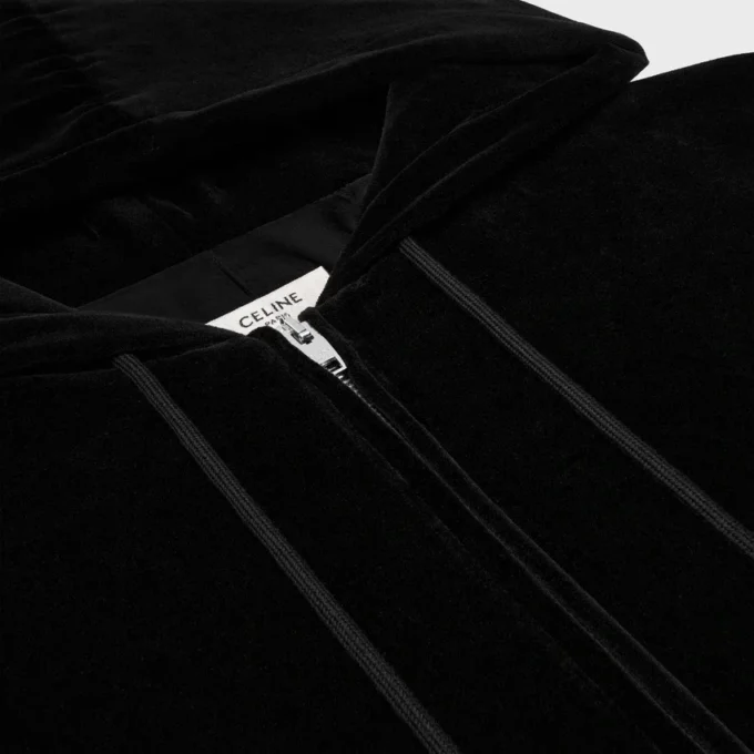 Sudadera holgada con cremallera en jersey de terciopelo Sudadera holgada con cremallera en jersey de terciopelo
