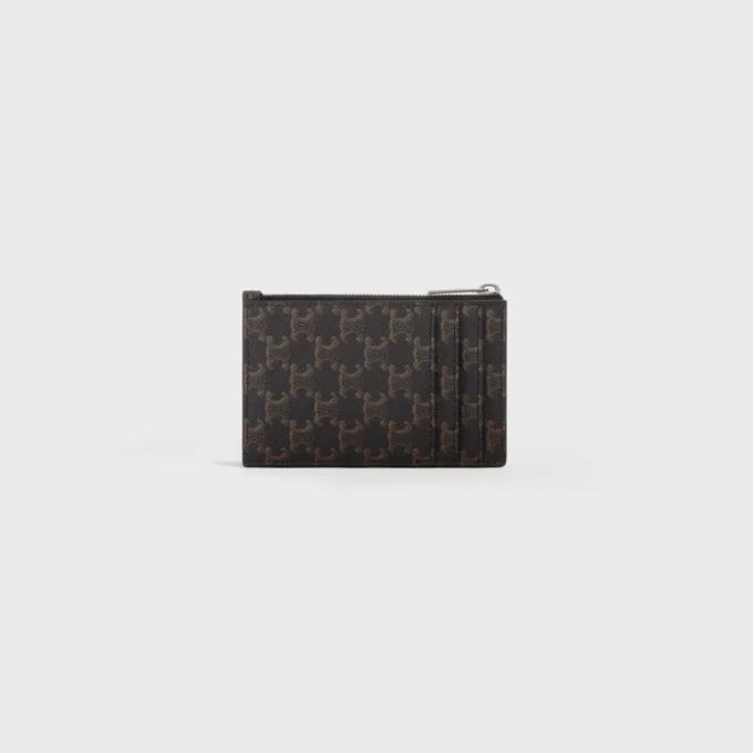 Tarjetero con cremallera en Triomphe Canvas y piel de cordero Tarjetero con cremallera en Triomphe Canvas y piel de cordero