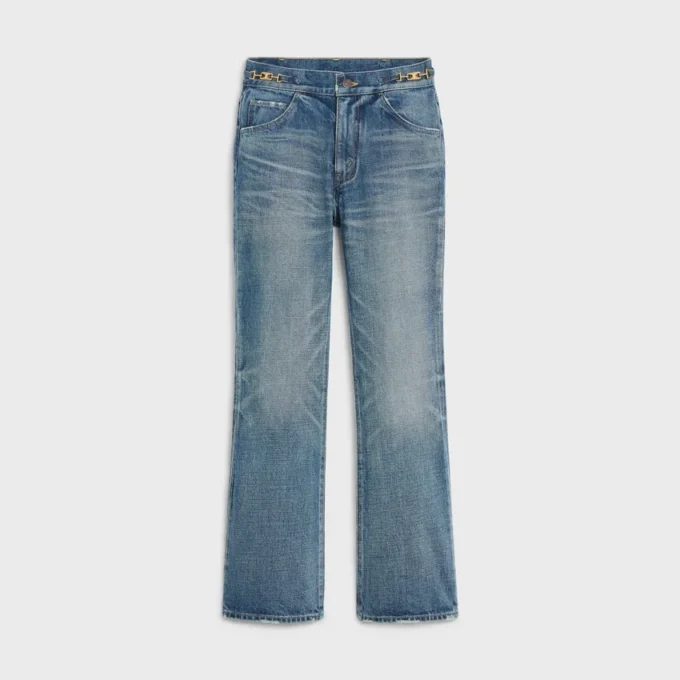 Vaqueros acampanados Dylan con firma en denim de algodón Vaqueros acampanados Dylan con firma en denim de algodón