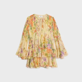 Vestido mini plisado en georgette de seda