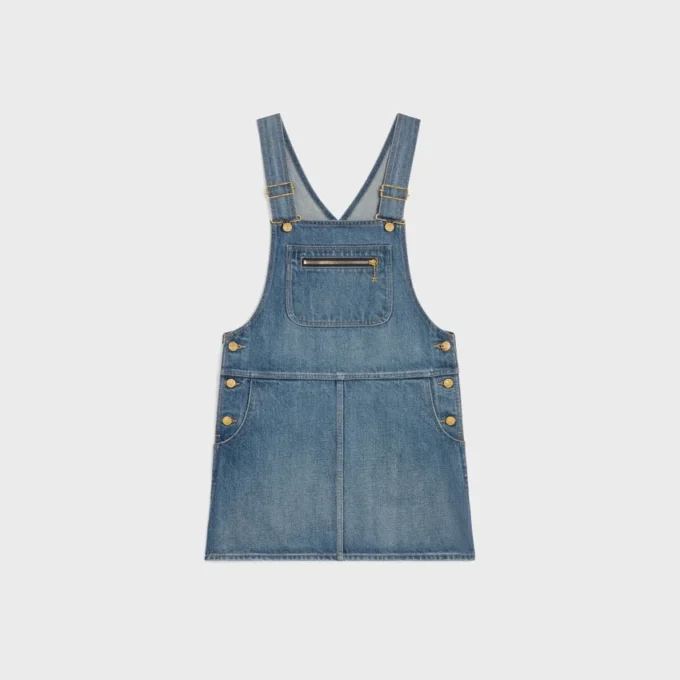 Vestido mini tipo peto en denim lavado Union Vestido mini tipo peto en denim lavado Union