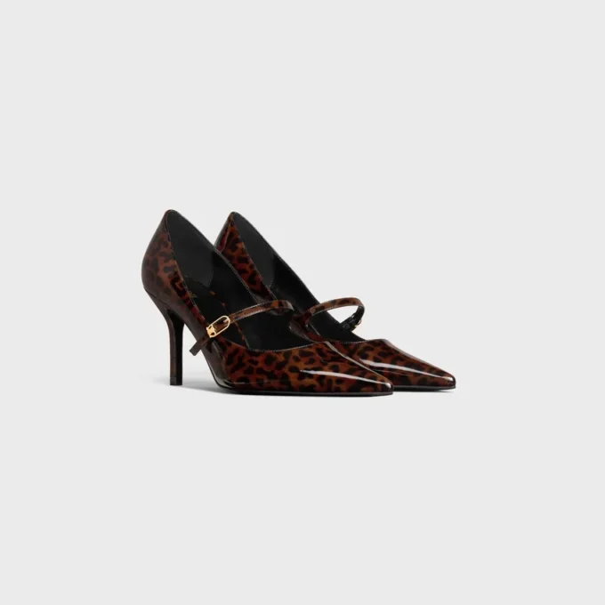 Zapatos de salón con tiras CELINE Judy en piel de becerro charol estampada de leopardo Zapatos de salón con tiras CELINE Judy en piel de becerro charol estampada de leopardo